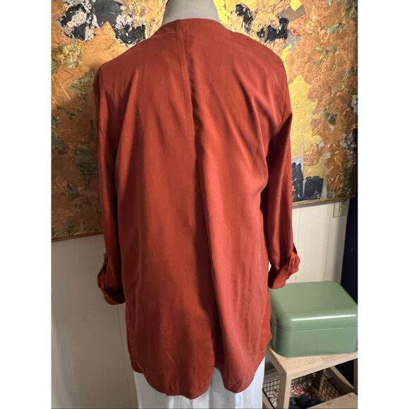 NWT Eliane Rose Burnt Orange Tencel Duster Asymmetrical Jacket XL - Picture 3 of 8